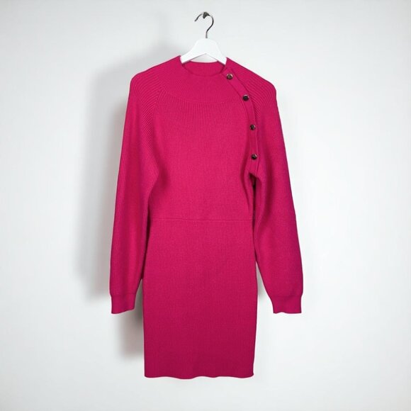 NWT Lost and Wander Mischka Mock Neck Button Bodycon Sweater Mini Dress - Picture 2 of 5
